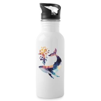 Aquarell-Wal – Künstlerisches Ozean-Design - Trinkflasche mit integriertem Trinkhalm - Weiß - Rechts