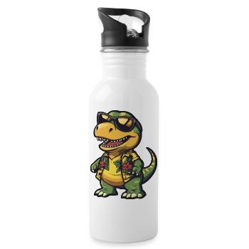 Dinosaur T-Rex Funny Summer - Water bottle with straw - white - Right