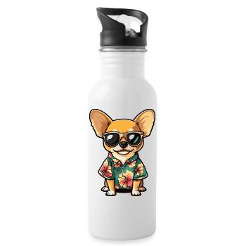 Chihuahua Dog Funny Summer - Water bottle with straw - white - Right