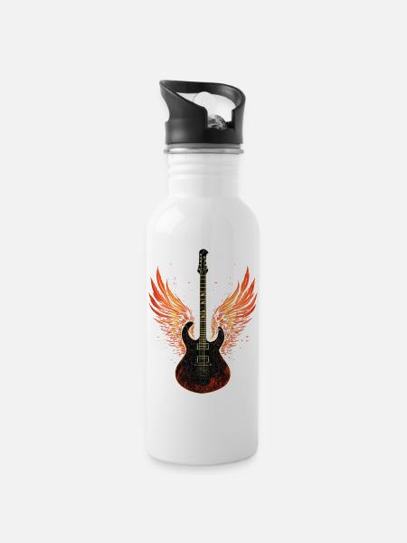 Gitarre Flügel Rock n Roll Musik Gitarrist Metal - Trinkflasche mit integriertem Trinkhalm - Weiß