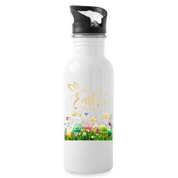 Goldenes Osterfest - Blumen und Eier - Trinkflasche mit integriertem Trinkhalm - Weiß - Rechts