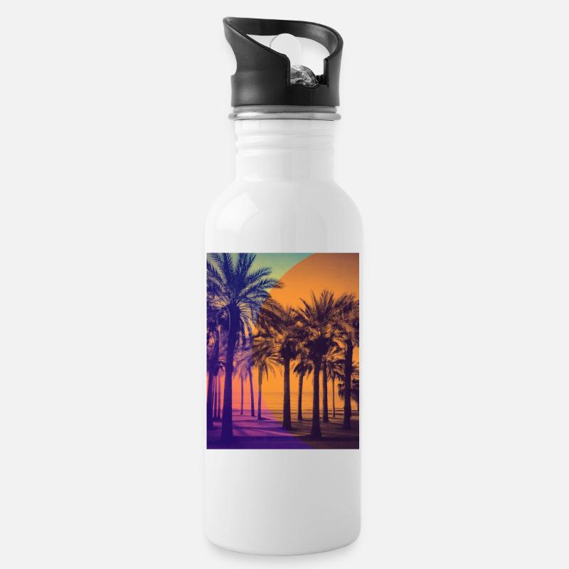 Soleil, plage ambiance estivale calme et dorée - Gourde avec paille intégrée - blanc