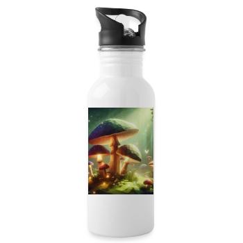 Magisch leuchtender Pilz für Naturliebhaber - Trinkflasche mit integriertem Trinkhalm - Weiß - Rechts
