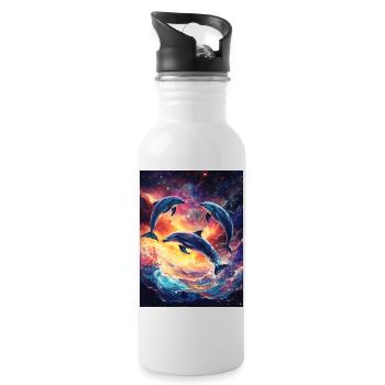 Dolphin Ocean Galaxy Space Space Dolphins - Water bottle with straw - white - Right