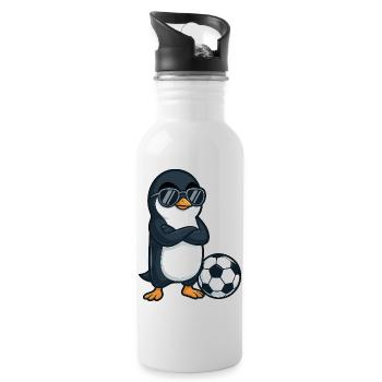 Cooler Pinguin Sonnenbrille Fußballspieler - Trinkflasche mit integriertem Trinkhalm - Weiß - Rechts