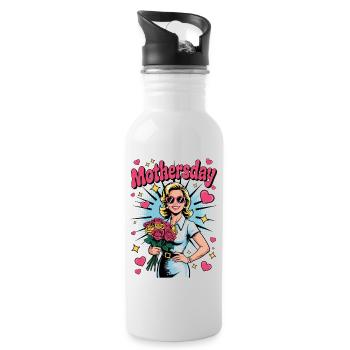Supermom – Popart Muttertagsmotiv - Trinkflasche mit integriertem Trinkhalm - Weiß - Rechts