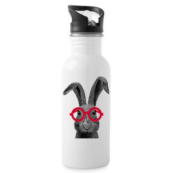 Regardez de près Lapin | Motif de lunettes amusantes - Gourde avec paille intégrée - blanc - Droite