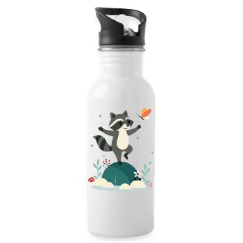 raton laveur dansant ludique avec papillon - Gourde avec paille intégrée - blanc - Droite
