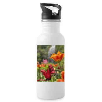 Tulpen bunt - Trinkflasche mit integriertem Trinkhalm - Weiß - Rechts