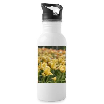 Tulpenmeer gelb - Trinkflasche mit integriertem Trinkhalm - Weiß - Rechts