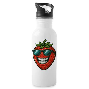 Cool strawberries with sunglasses summer fruit fun - Water bottle with straw - white - Right
