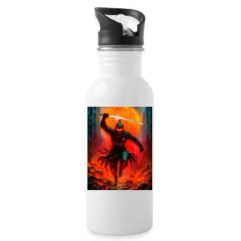 Fiery ninja in battle - Water bottle with straw - white - Right