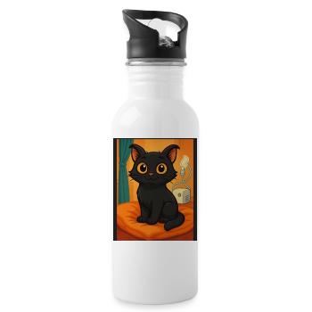 SoulPaws & Hooves, Hubert der Kult Kater - Trinkflasche mit integriertem Trinkhalm - Weiß - Rechts