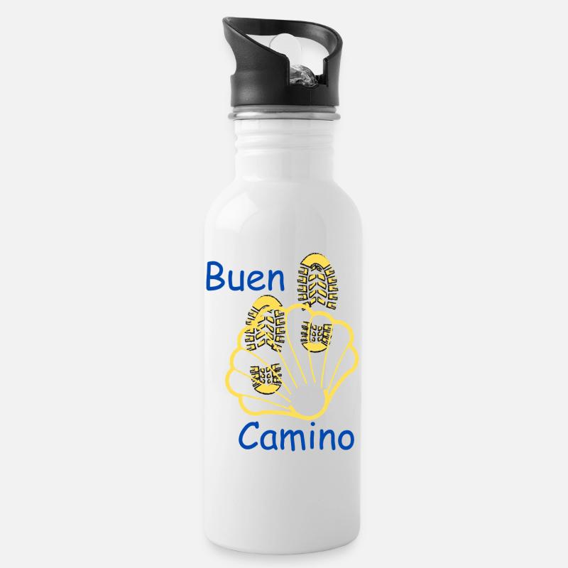 Buen Camino shoes - Trinkflasche mit integriertem Trinkhalm - Weiß