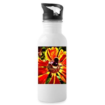 Hummel auf Sonnenhut - Trinkflasche mit integriertem Trinkhalm - Weiß - Rechts