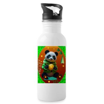 Cyber Panda mit Neon Zitrone - Trinkflasche mit integriertem Trinkhalm - Weiß - Rechts