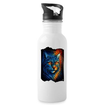 Mystical lynx wildcat in firelight - Water bottle with straw - white - Right
