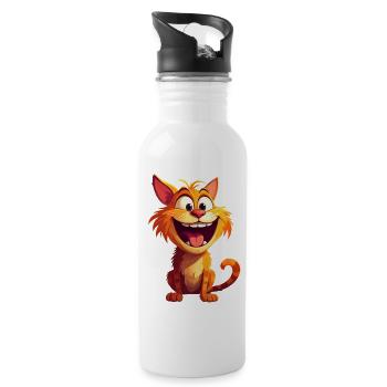 Katze Kater Katzenliebhaber - Trinkflasche mit integriertem Trinkhalm - Weiß - Rechts