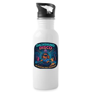 Dachshund Disco – Kein Bellen nachts - Trinkflasche mit integriertem Trinkhalm - Weiß - Rechts