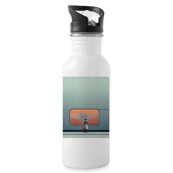 Woman Standing at Subway Wall - Water bottle with straw - white - Right