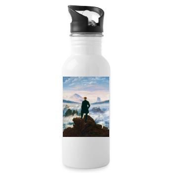 Wanderer über dem Nebelmeer Caspar David Friedrich - Trinkflasche mit integriertem Trinkhalm - Weiß - Rechts