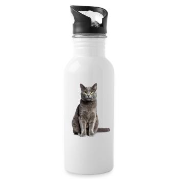 Graue Katze – Sanft, stilvoll & zum Verlieben! - Trinkflasche mit integriertem Trinkhalm - Weiß - Rechts
