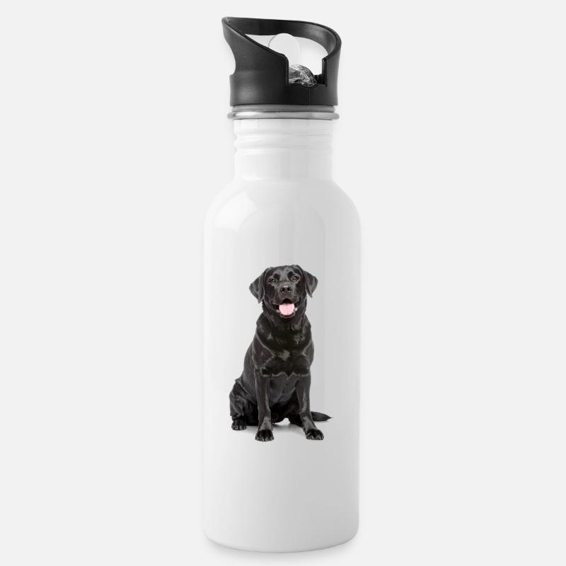 Schwarzer Labrador – Loyal, liebenswert & Charmant - Trinkflasche mit integriertem Trinkhalm - Weiß