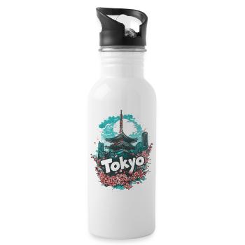 Tokio Japan Pagode Stadt Skyline Sonne Blumen - Trinkflasche mit integriertem Trinkhalm - Weiß - Rechts