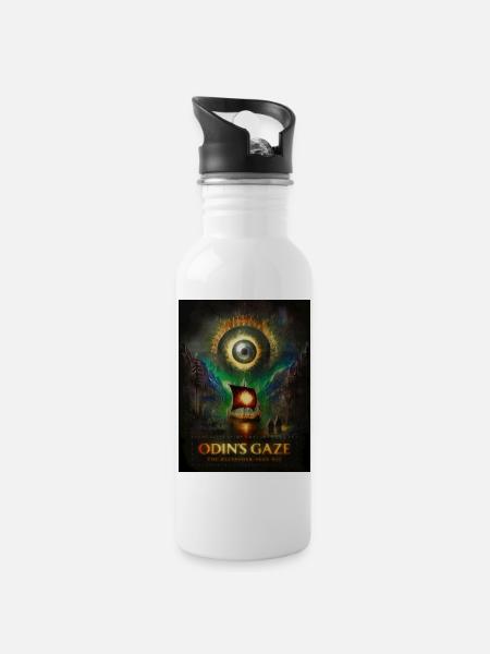 Odins Blick – Das Allsehende Auge - Trinkflasche mit integriertem Trinkhalm - Weiß
