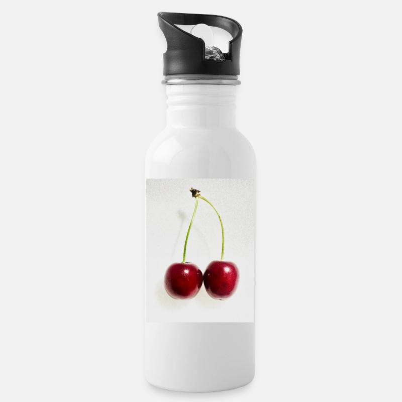 Cherry - Water bottle with straw - white
