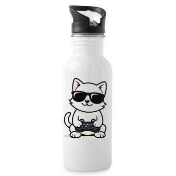 Gamer Cat Coolness - Water bottle with straw - white - Right