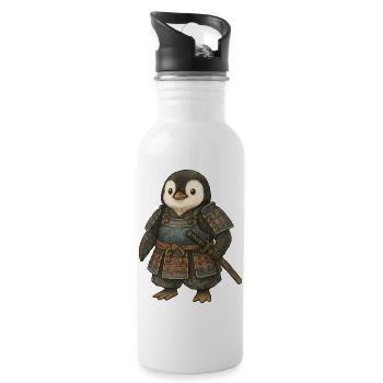 Historical Samurai Penguin with Katana Japan Cult - Water bottle with straw - white - Right