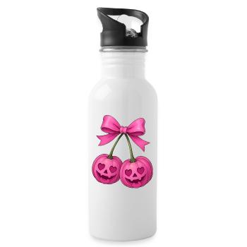 Rosa Kirschkürbisse, Halloween Kürbiskirschen - Trinkflasche mit integriertem Trinkhalm - Weiß - Rechts