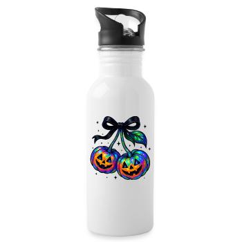 Iridescent Cherry Pumpkins, Halloween Pumpkins - Water bottle with straw - white - Right
