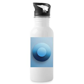 Blue Focus - Abstract 3D Circle, Blue, Gradient - Water bottle with straw - white - Right