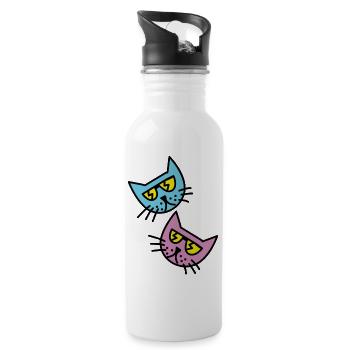 Two Funny Colorful Cats Graphic Illustration - Water bottle with straw - white - Right