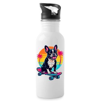 Skater Bulldogge - Trinkflasche mit integriertem Trinkhalm - Weiß - Rechts
