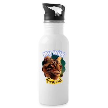 Wild Cat Friendship Illustration - Water bottle with straw - white - Right