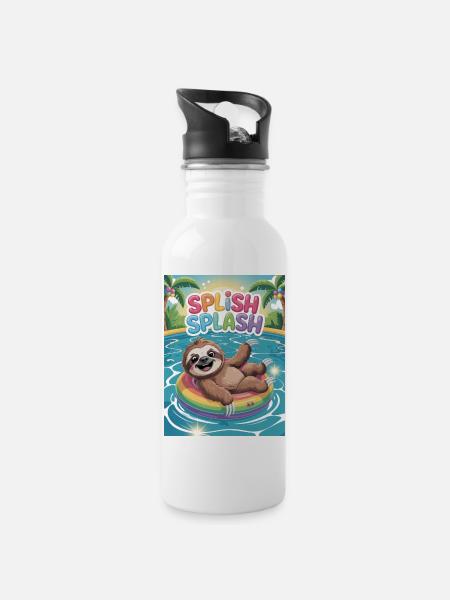 Faultier badet, Sommerferien, splish splash - Trinkflasche mit integriertem Trinkhalm - Weiß