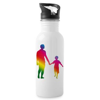Vater und Sohn Hand in Hand - Trinkflasche mit integriertem Trinkhalm - Weiß - Rechts