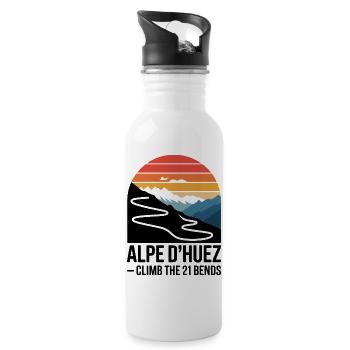 Alpe d’Huez 21 Bends Road Cycling Art - Water bottle with straw - white - Right