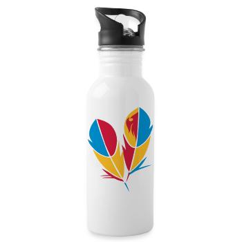 Two colorful feathers in bright colors - Water bottle with straw - white - Right