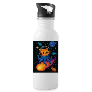 Cosmic Cat Octopus Adventure - Water bottle with straw - white - Right
