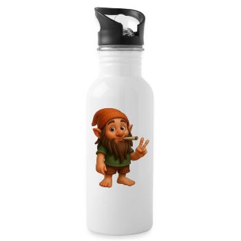 Cooler Kifferzwerg - Cannabis - Marijuana - Weed - Trinkflasche mit integriertem Trinkhalm - Weiß - Rechts