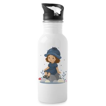 Süßes Heidelbeer-Mädchen Illustration - Trinkflasche mit integriertem Trinkhalm - Weiß - Rechts