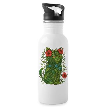 Floral Cat Illustration - Water bottle with straw - white - Right