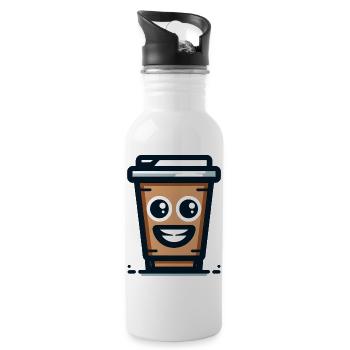 Joyful Coffee Cup Illustration - Water bottle with straw - white - Right