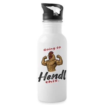 Starkes Hähnchen-Motiv für Motivation - Trinkflasche mit integriertem Trinkhalm - Weiß - Rechts