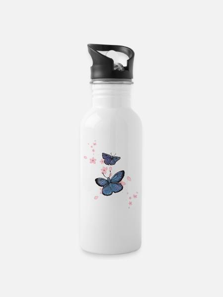 Butterfly Blue - Sonja Ariel von Staden - Water bottle with straw - white