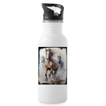 Wild Horses Group Nature Beach Water Splash - Water bottle with straw - white - Right